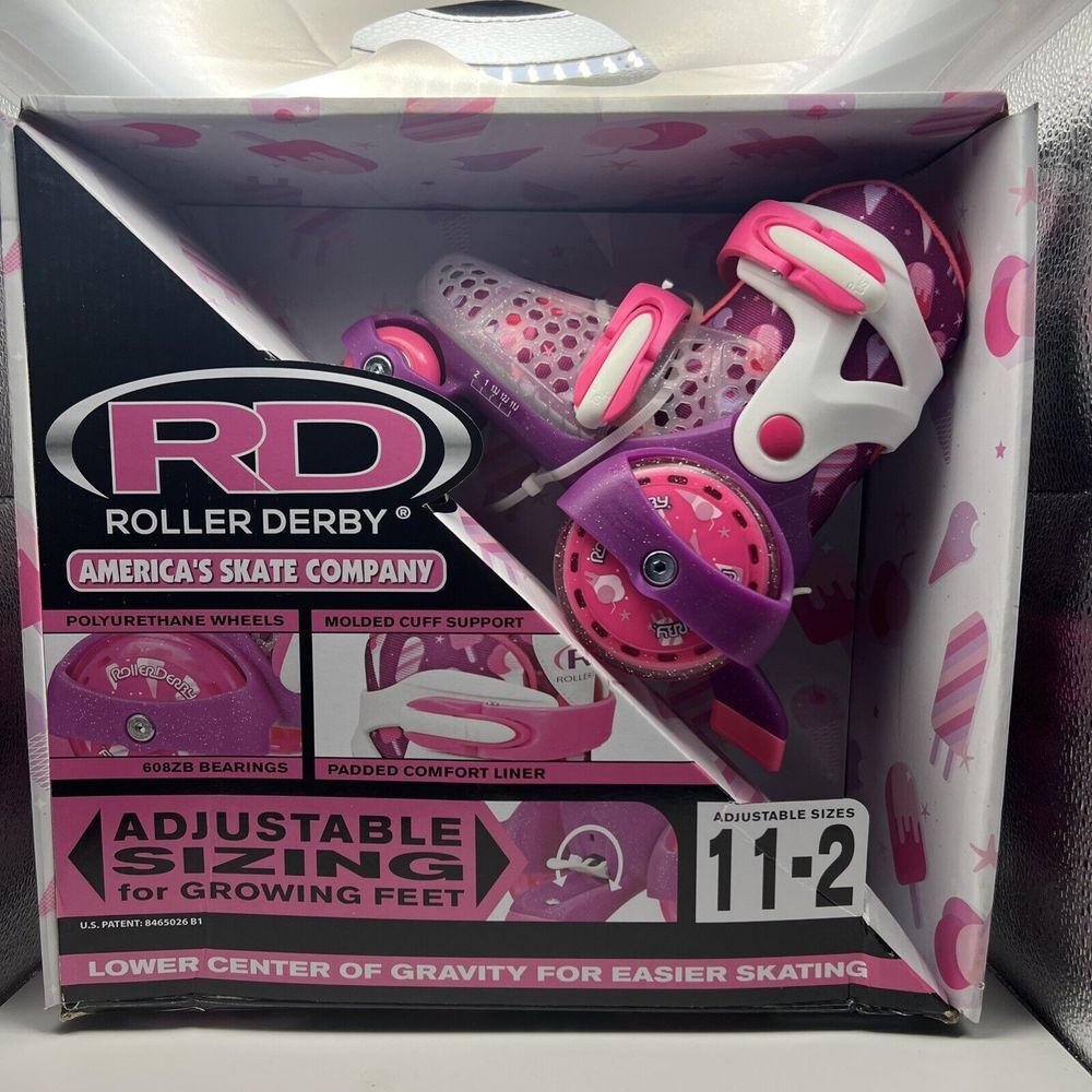 Roller Derby EZ-Roll Girls‎ Size 11- 2 Beginner Roller Skates Pink Purple NEW